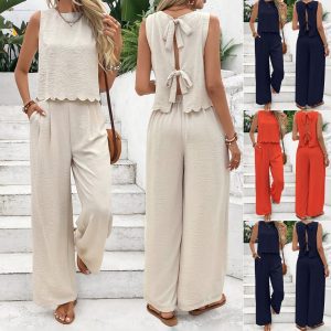 Casual Sleeveless Vest Casual Trousers Suit Summer Tank Top Casual Pants Set For Daily Wear Women’s Clothing